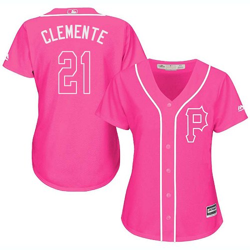 Pirates #21 Roberto Clemente Pink Fashion Women's Stitched MLB Jersey